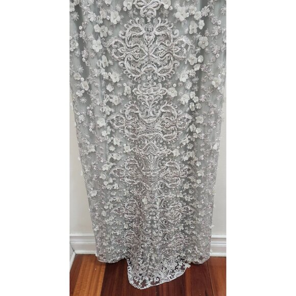 Gemy Maalouf Lace Evening Gown Light Grey Embroidered Long Sleeve Slit Front 12 - Picture 13 of 16